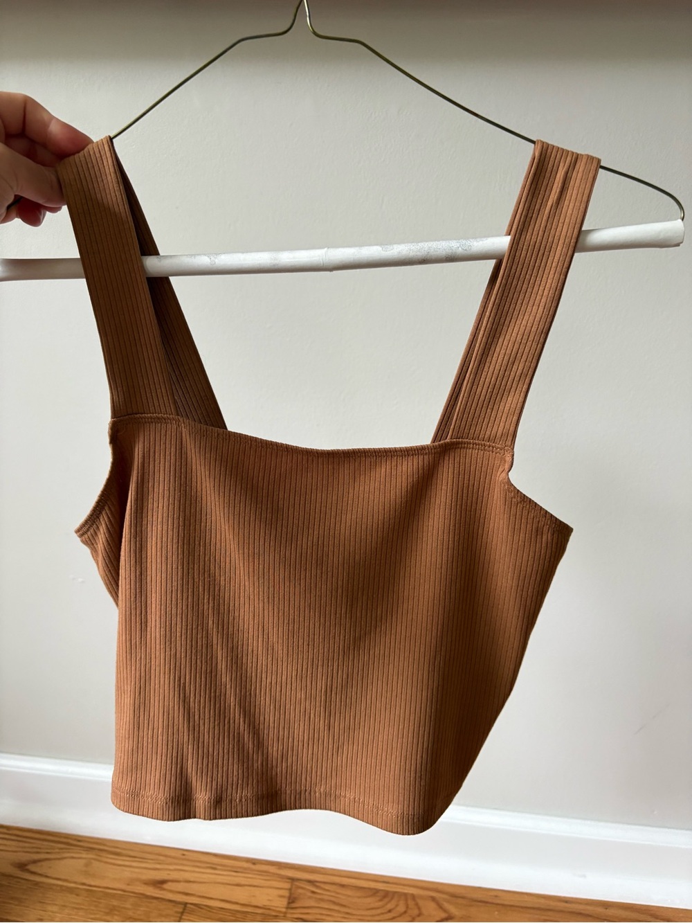 American Eagle Outfitters Ribbed Square-Neck Crop Top in Brown
